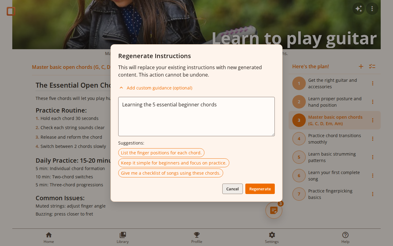 Screenshot showing how to edit step instructions
