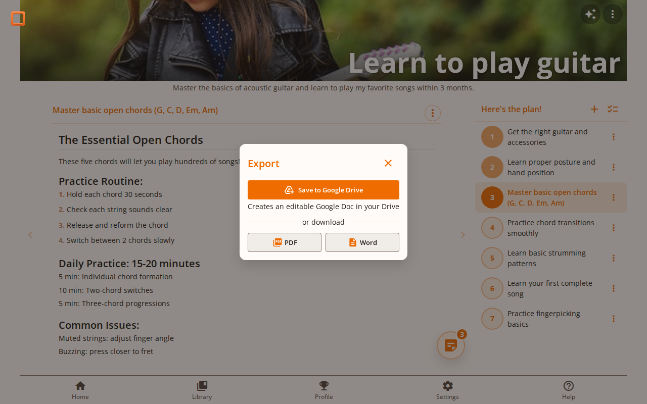 Screenshot showing the export dialog with format options