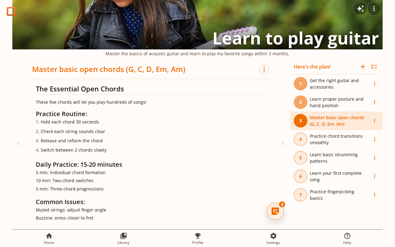 Screenshot showing progress dots and task list interface