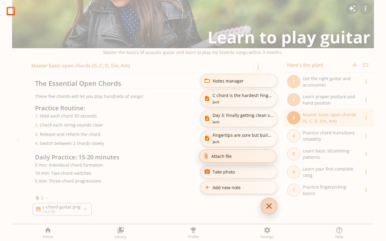 Screenshot showing the FAB menu with the Attach file option