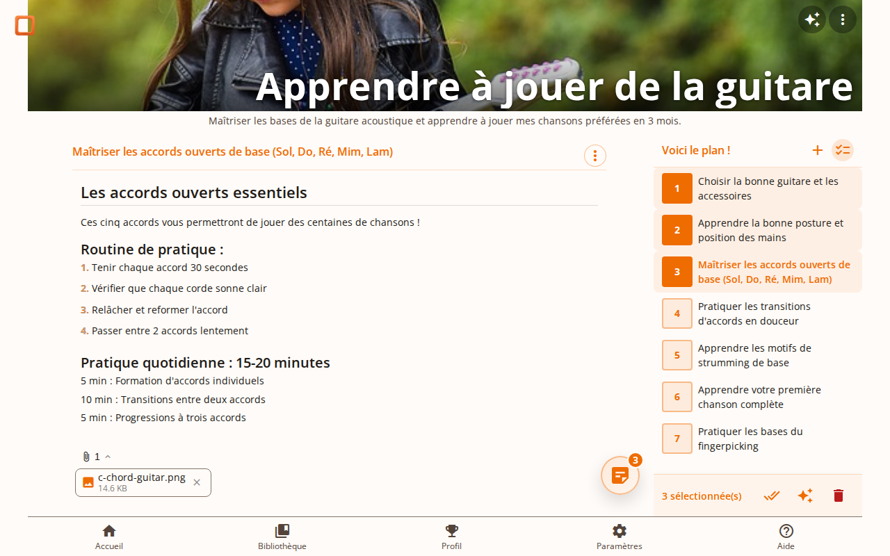 Capture d'écran montrant le mode sélection multiple avec plusieurs étapes sélectionnées et la barre d'action en bas