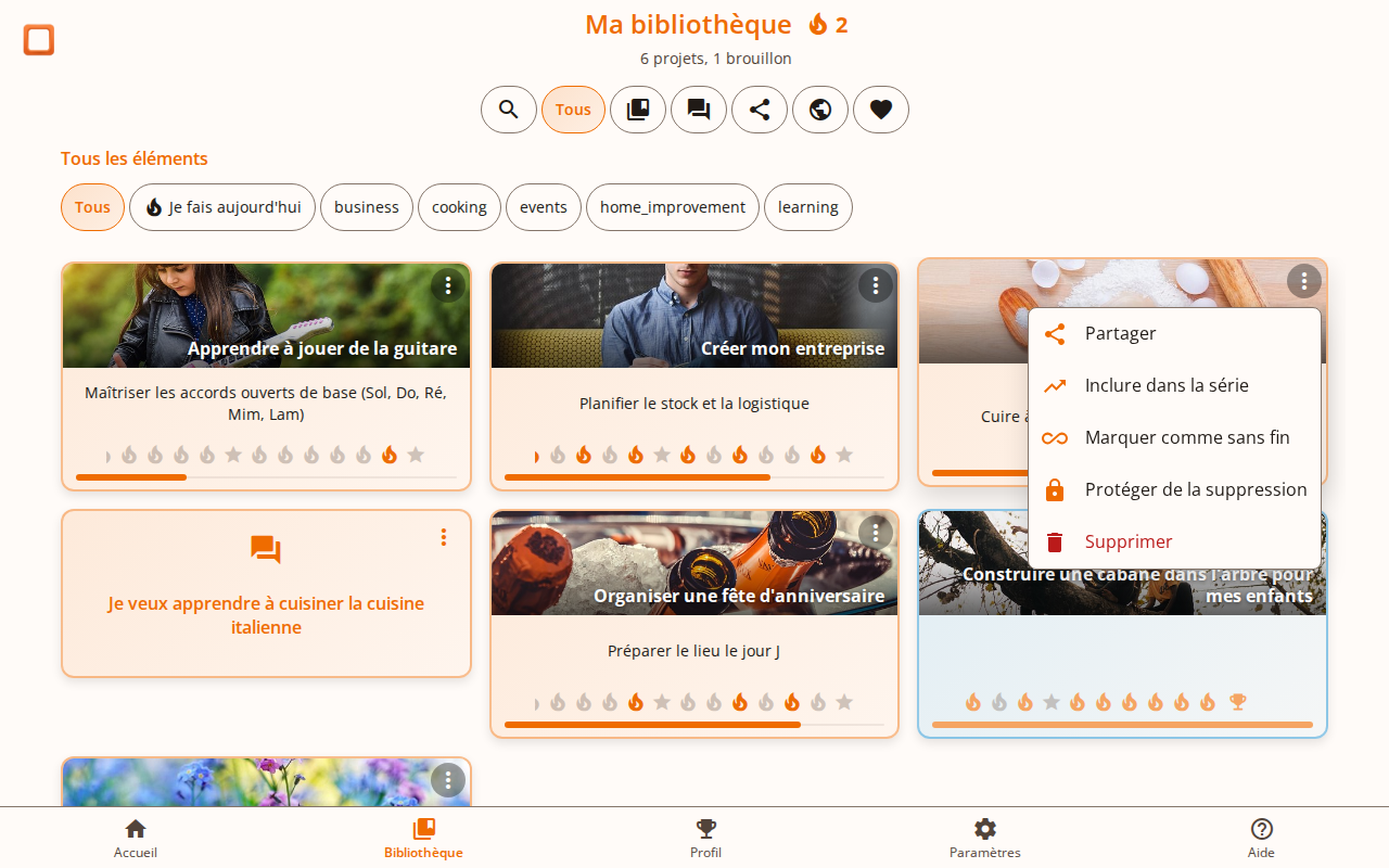 Carte du projet pizza avec le menu affichant l'option Inclure dans la série