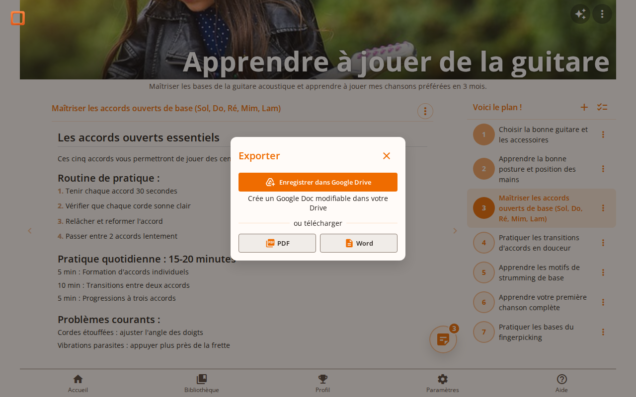 Capture d'écran montrant la boîte de dialogue d'export avec les options de format