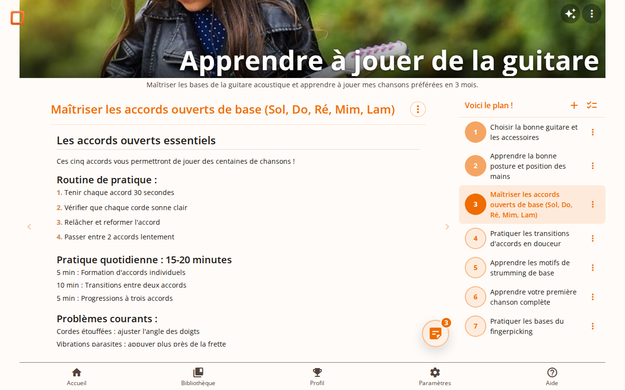 Capture d'écran montrant les points de progression et l'interface de liste des tâches